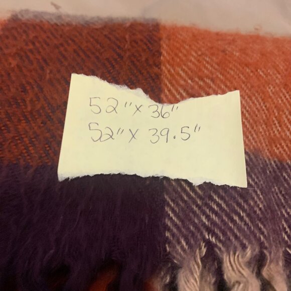 Plaid Wool Throw Blanket - Orange, Brown, Cream - Picture 5 of 7